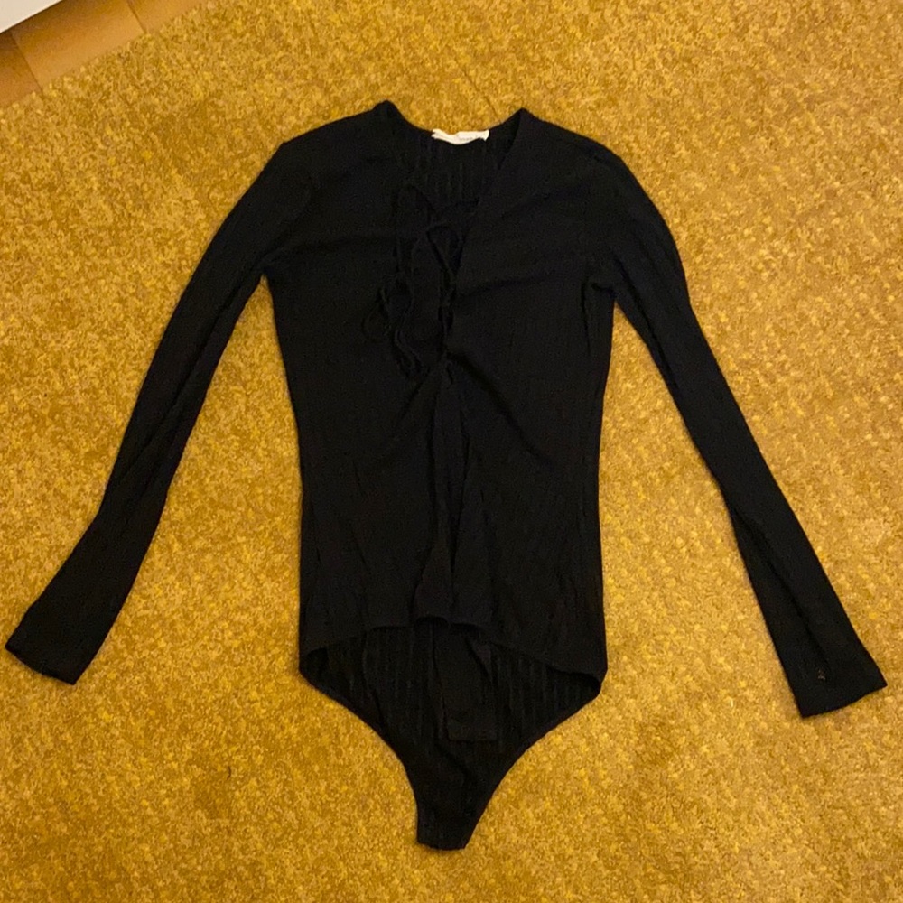 Black bodysuit with lace up v neck